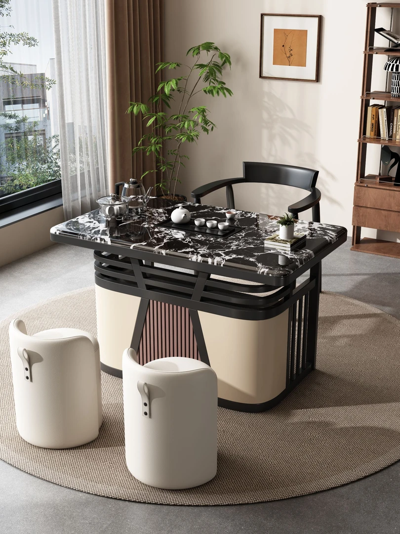 轻奢岩板茶桌椅组合阳台办公室家用现代小茶几烧水壶石板茶台一体