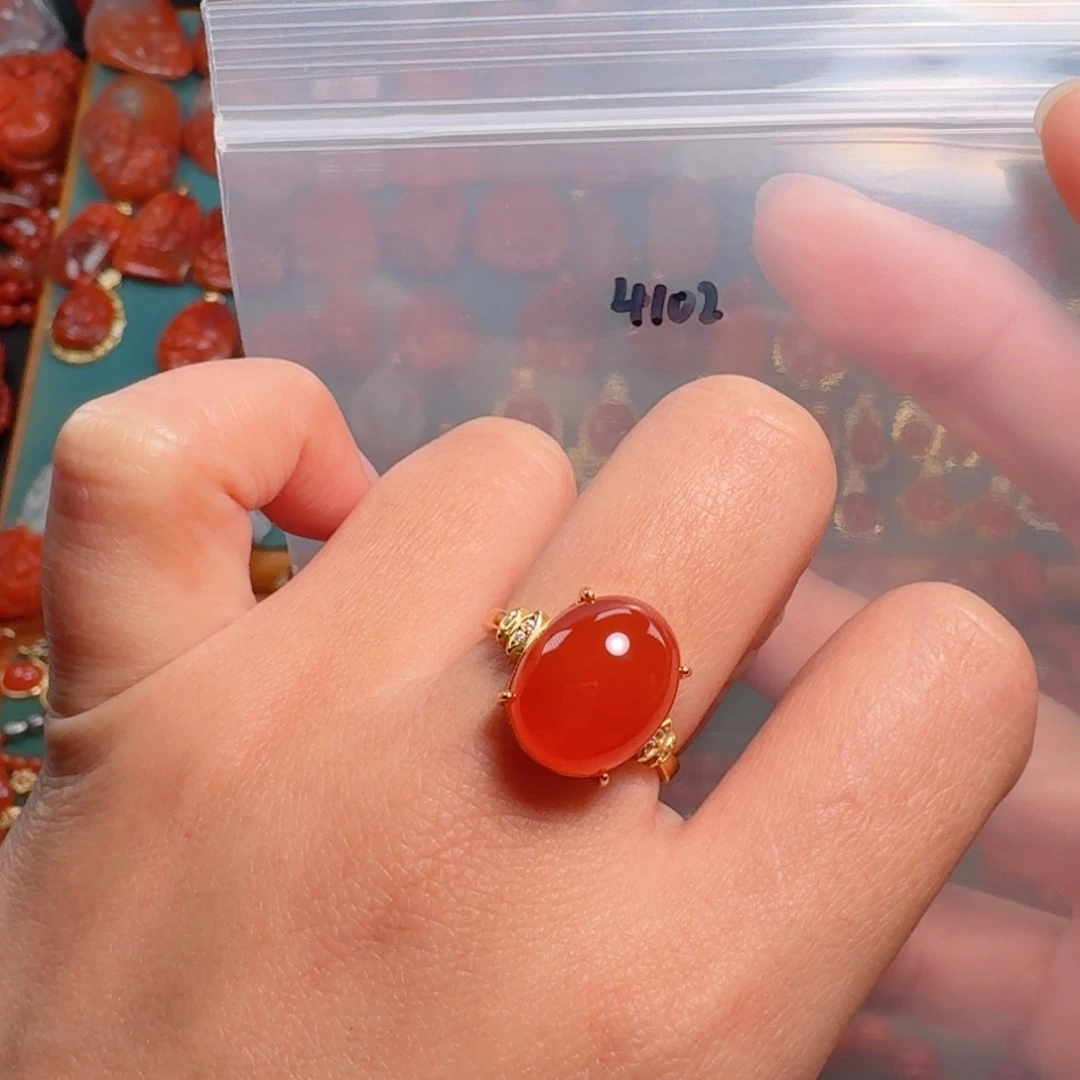 南红玛瑙南红戒指银S925镶嵌