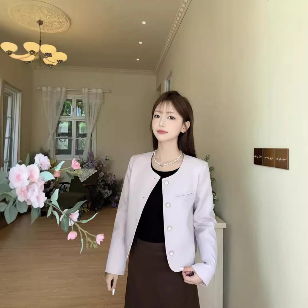 0粉色小香风西装外套女短款2025春季新款气质名媛小个子西服上