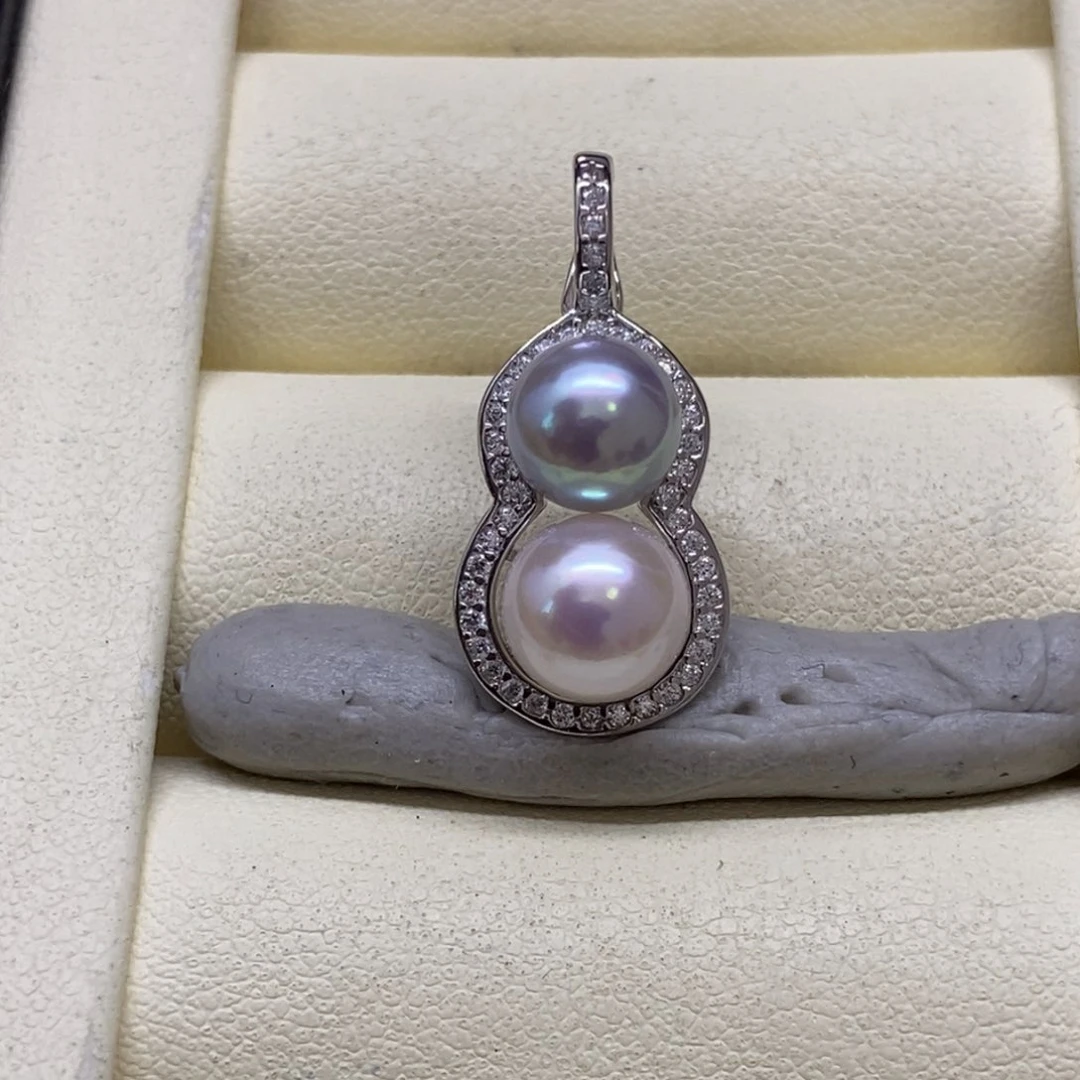 颈饰银S925镶嵌海水珍珠葫芦吊坠7-8mm