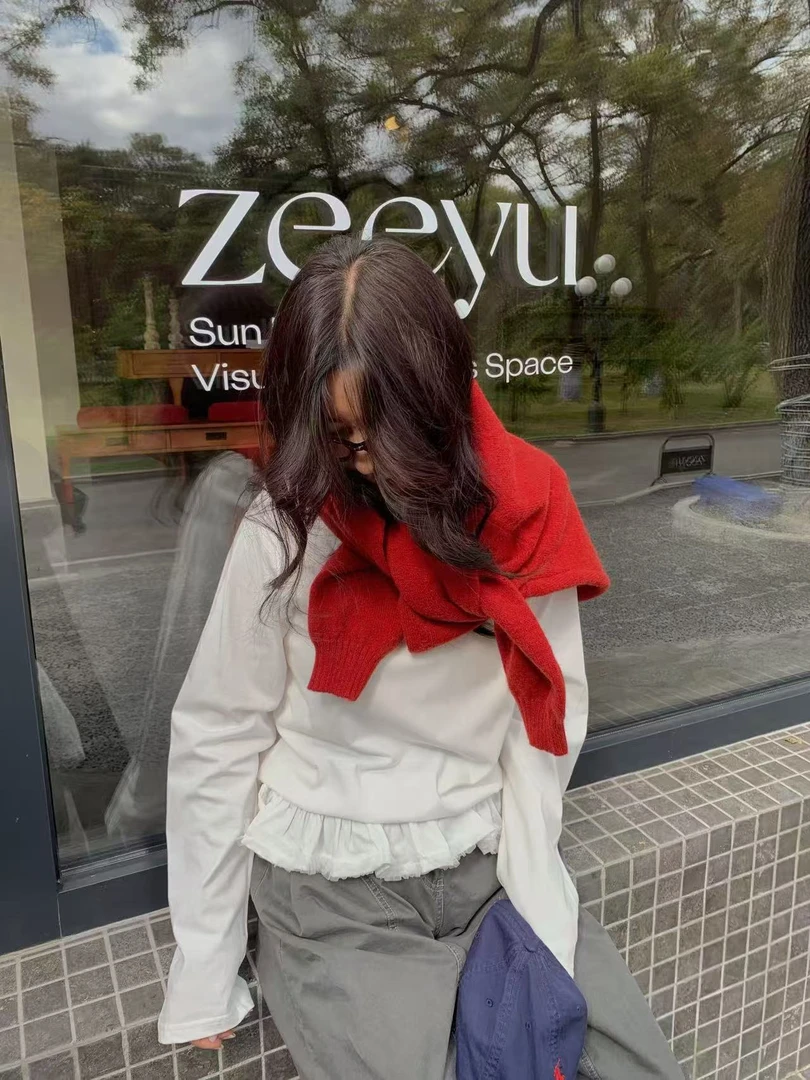 韩代.花边呀  小裙子抽绳长袖打底衫L25092676