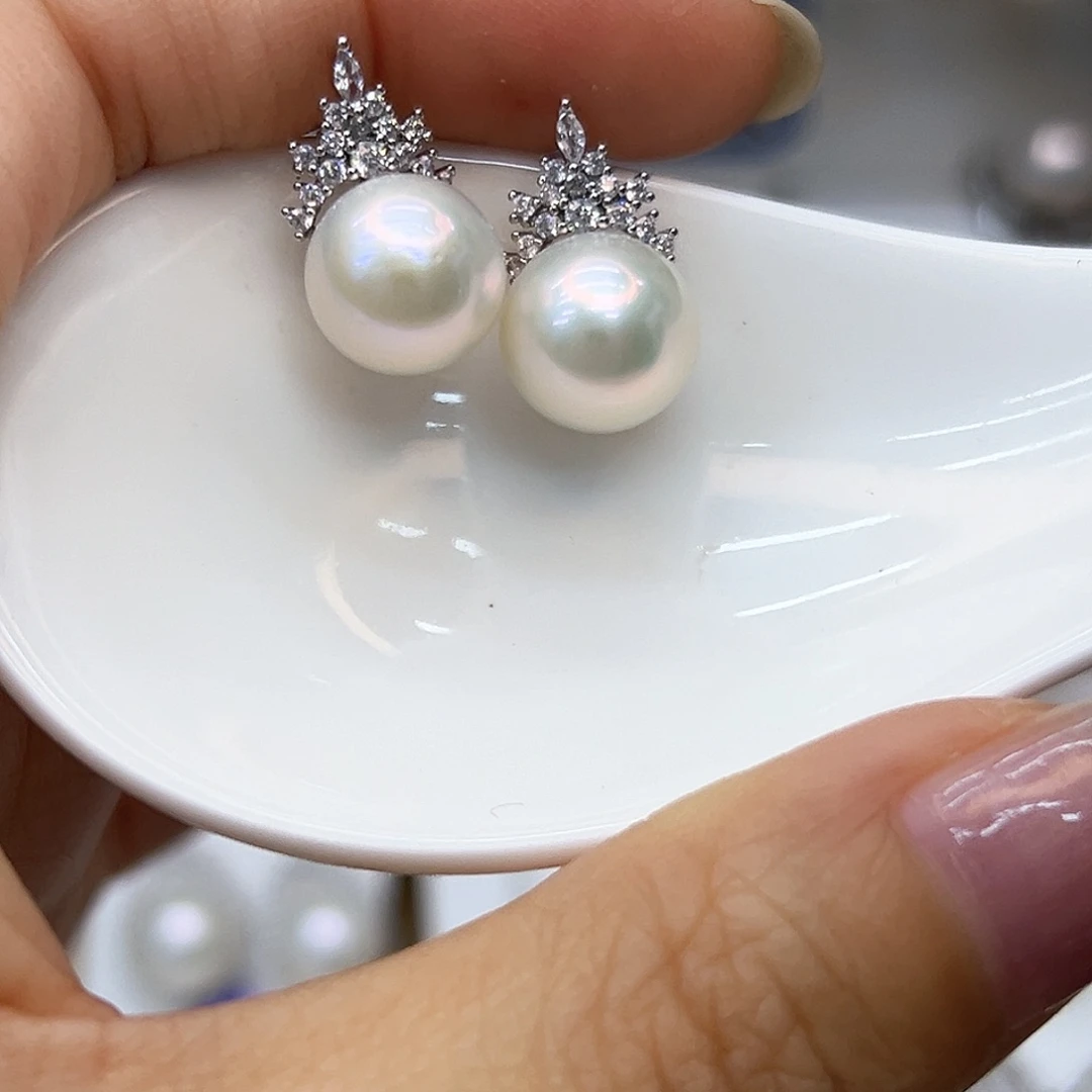 银S925镶嵌耳饰淡水珍珠