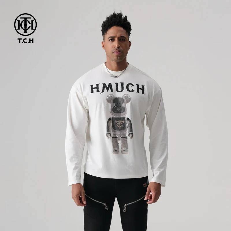 TCH服饰店播-潮牌2025春季新款烫钻宽松玩偶熊长袖T恤T72A086005