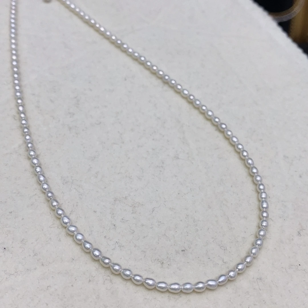 淡水珍珠颈饰银S925镶嵌3-4mm极光无瑕