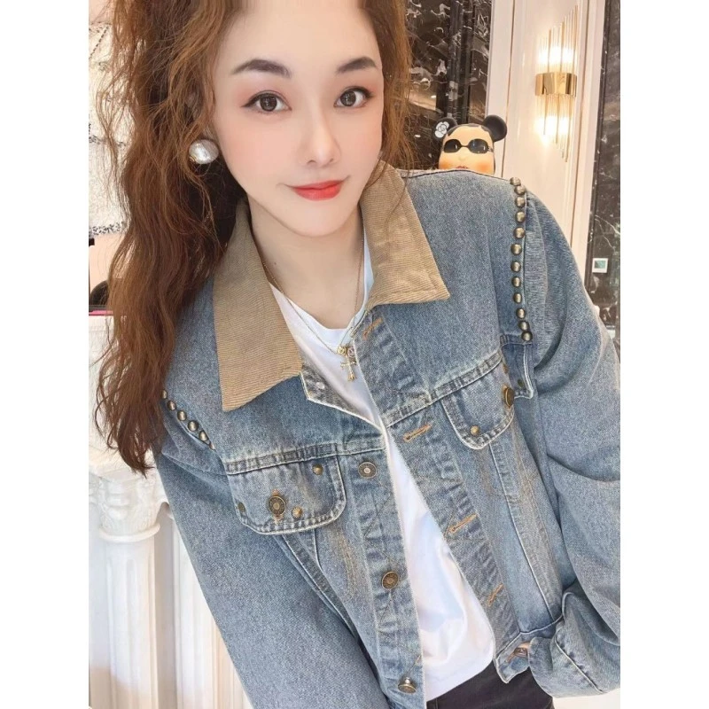 【苏哼哼】牛仔钻外套女春秋装炸街欧版宽松牛仔衣ins潮时尚休闲