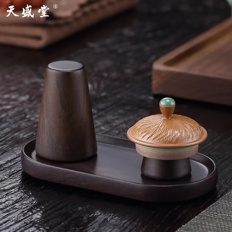天盛堂黑檀木晾壶架盖置紫砂茶壶托功夫茶具盖碗盖托子茶道配件