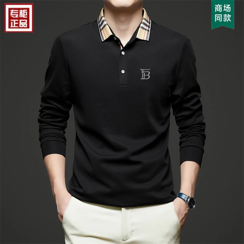 欧洲站正品长袖t恤男士中青年秋季新款高端翻领纯棉休闲polo衫潮
