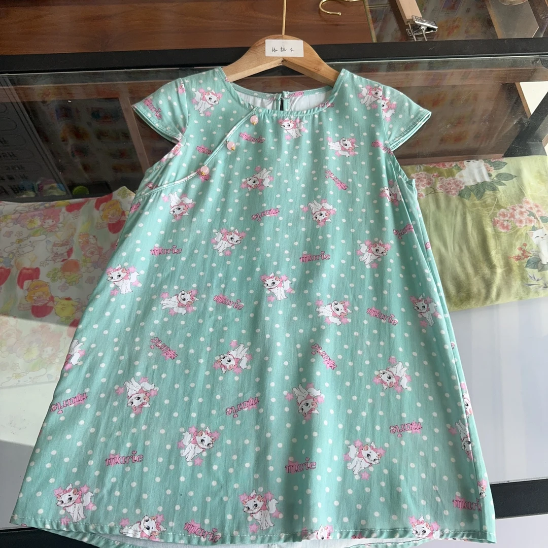 绿凯利 风棉绸旗袍2025夏季国风女童长款印新中式旗袍