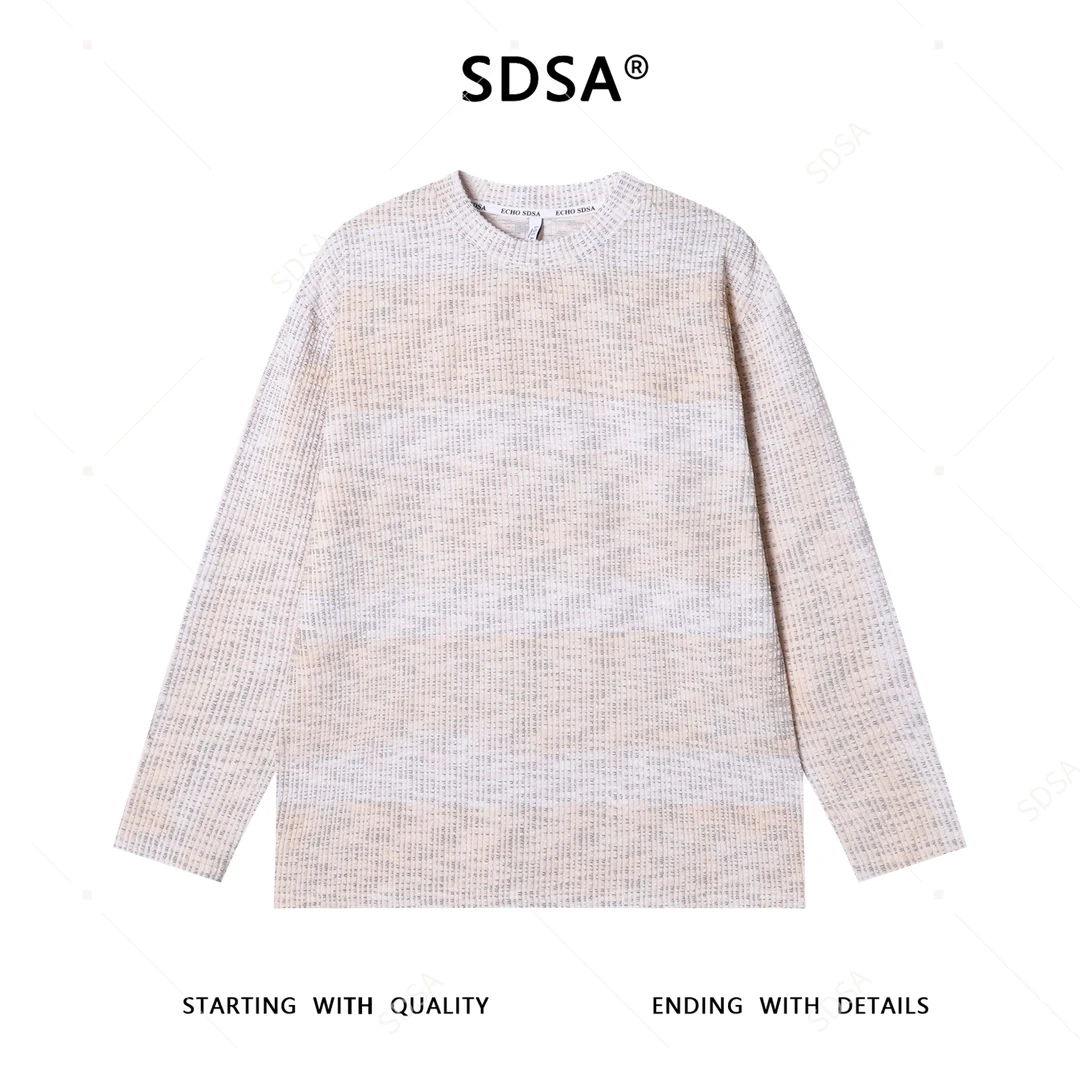 SDSA男士秋冬新款痞帅男装潮牌渐变肌理感圆领长袖T恤高街百搭
