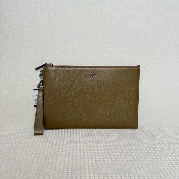 未使用 GUCCI/古驰  5857/5918/5919时尚经典灰褐色全皮手拿包