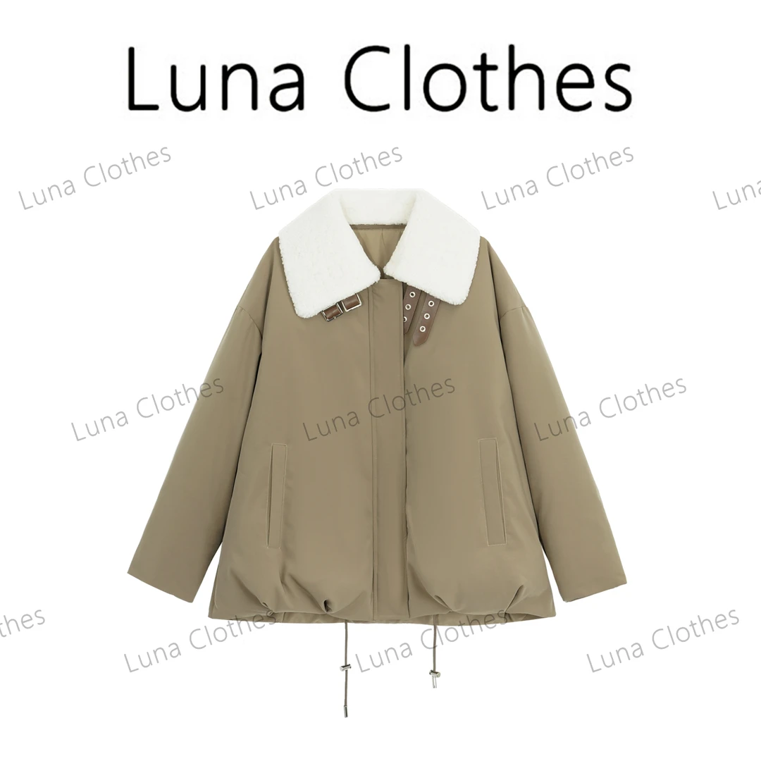 张妍LUNA‘LYW鹅绒服’皮毛一体可拆卸毛领下摆捏褶鹅绒服YR2433