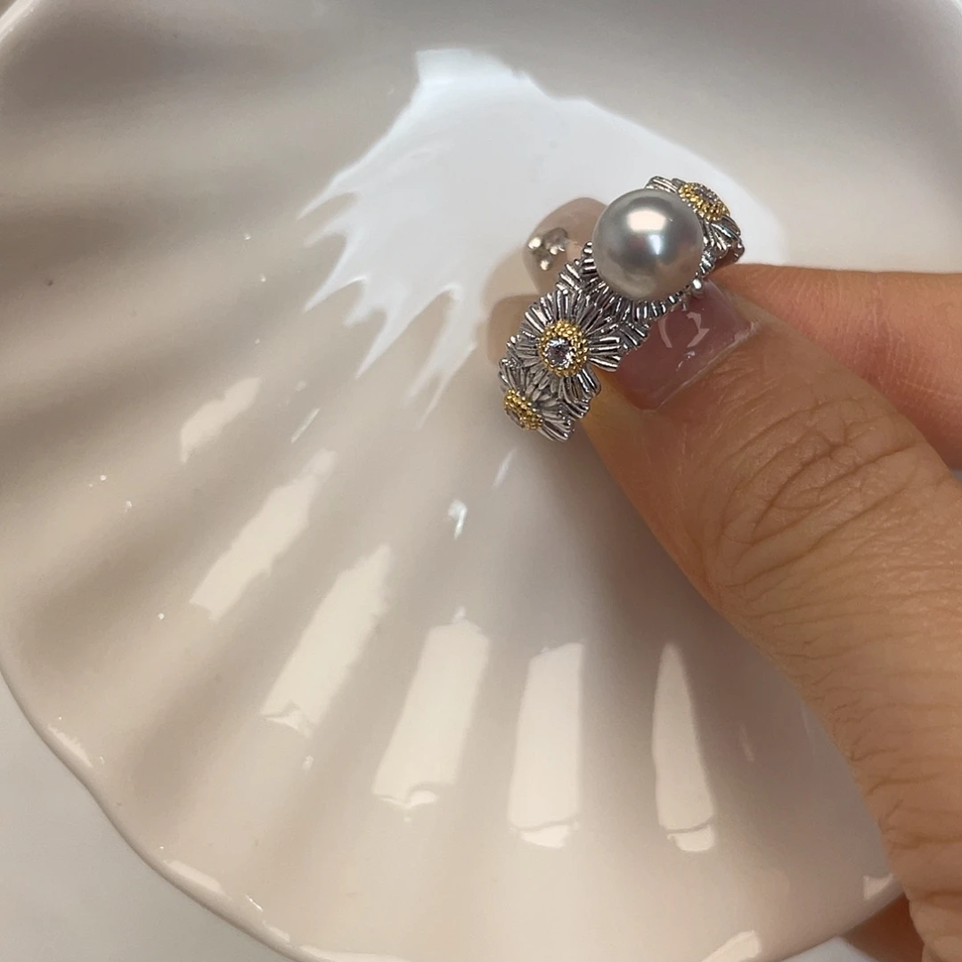 海水珍珠银S925镶嵌戒指