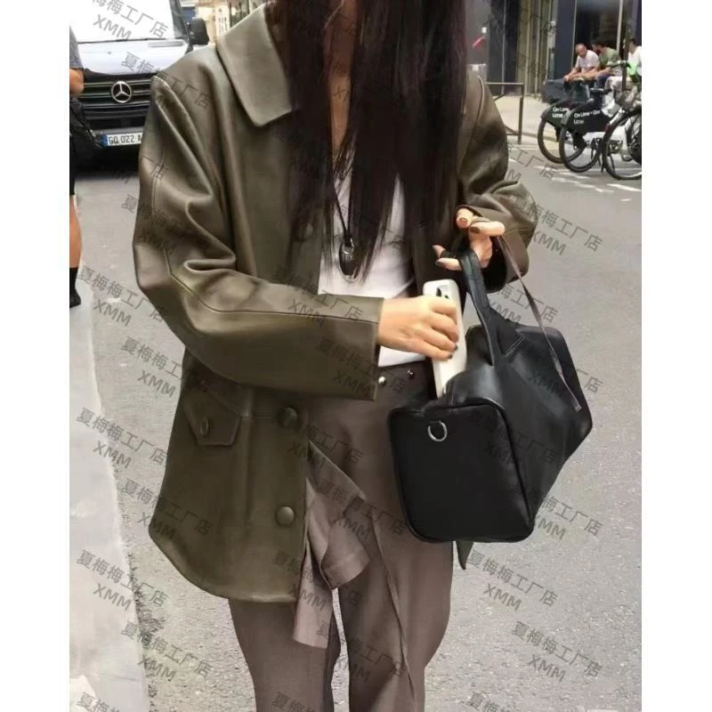 XMM【头层牛皮枕头包】时尚休闲百搭真皮复古秋季韩版气质黑色G8203