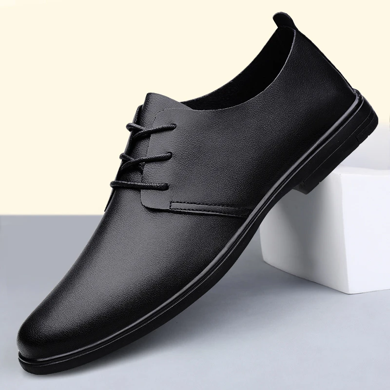 皮鞋男通勤透气薄款潮流商务正装男鞋软底轻质单层皮男士休闲鞋子