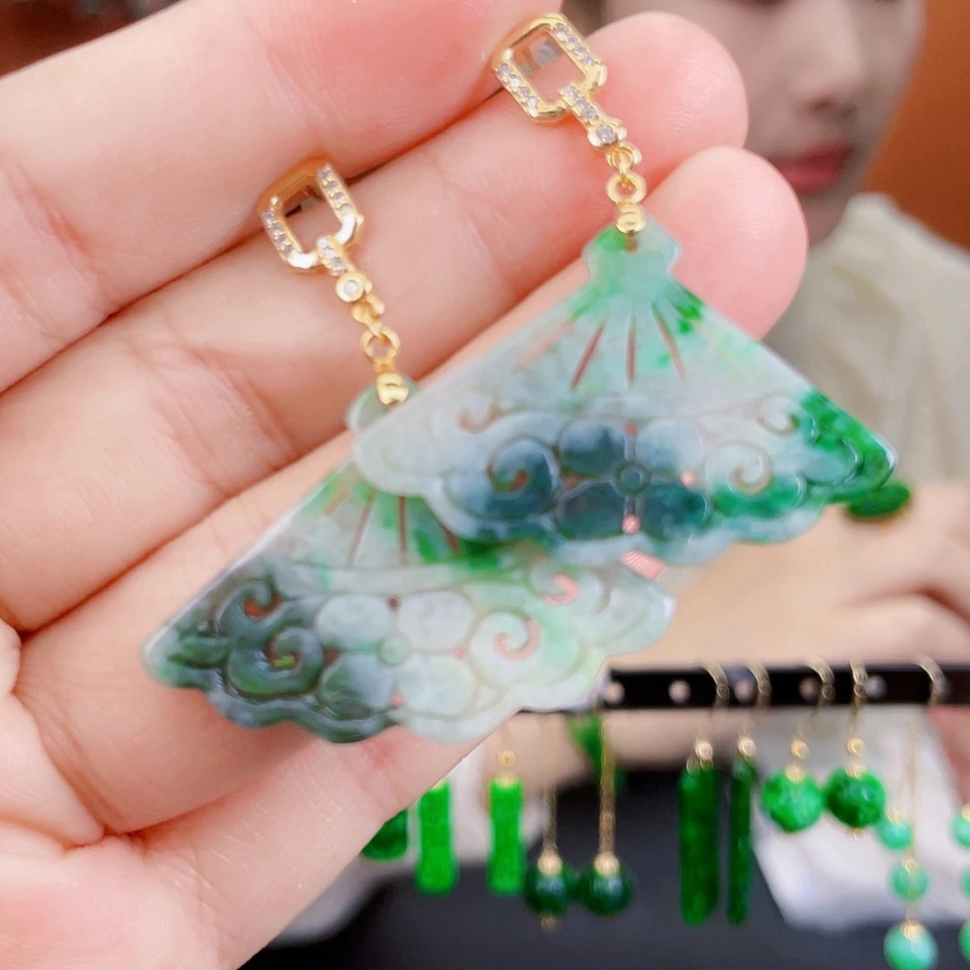 翡翠银S925镶嵌耳饰