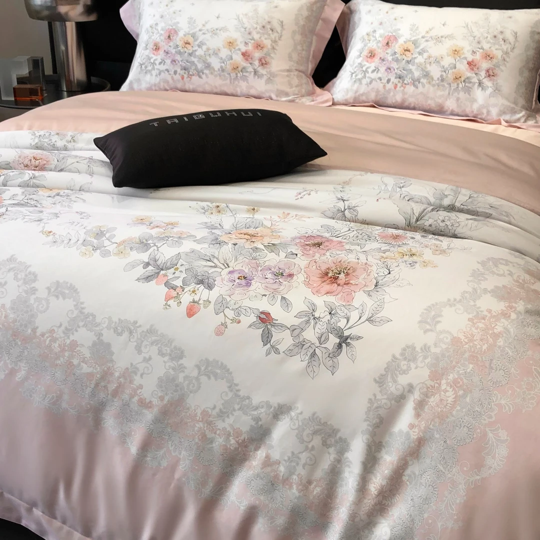 向往家-全棉长绒棉数码印花亲肤柔软高级轻奢花卉四件套
