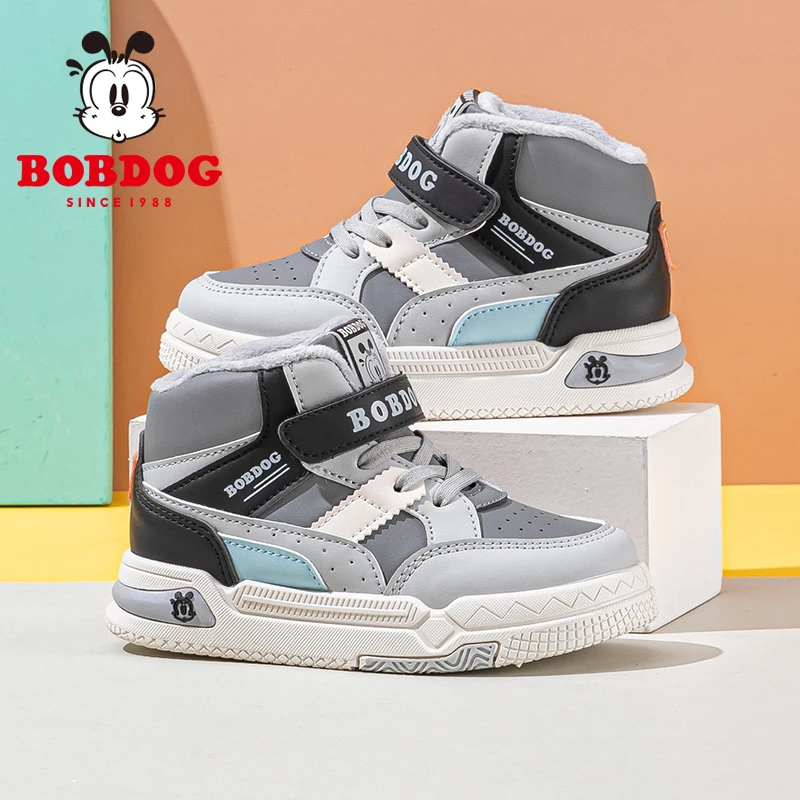 Bobdog/巴布豆儿童运动鞋2025冬季新款防滑软底男童加绒板鞋