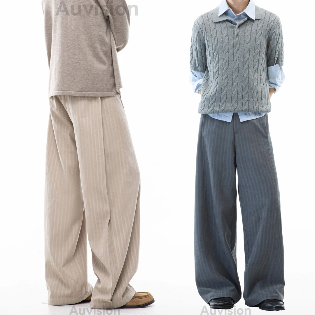 杏色老钱风条纹西装裤秋季磨毛感通勤山本裤宽松垂感休闲裤