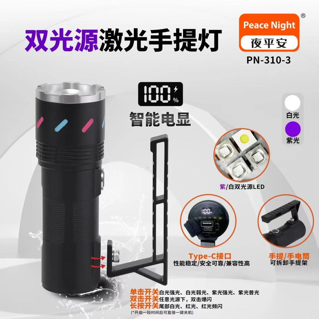 强光远射可充电变焦多功能手提手电筒适用于多种场景