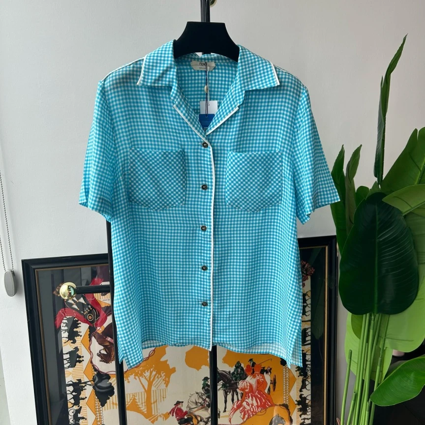 99新 FENDI/芬迪 蓝色真丝衬衫套装 40码