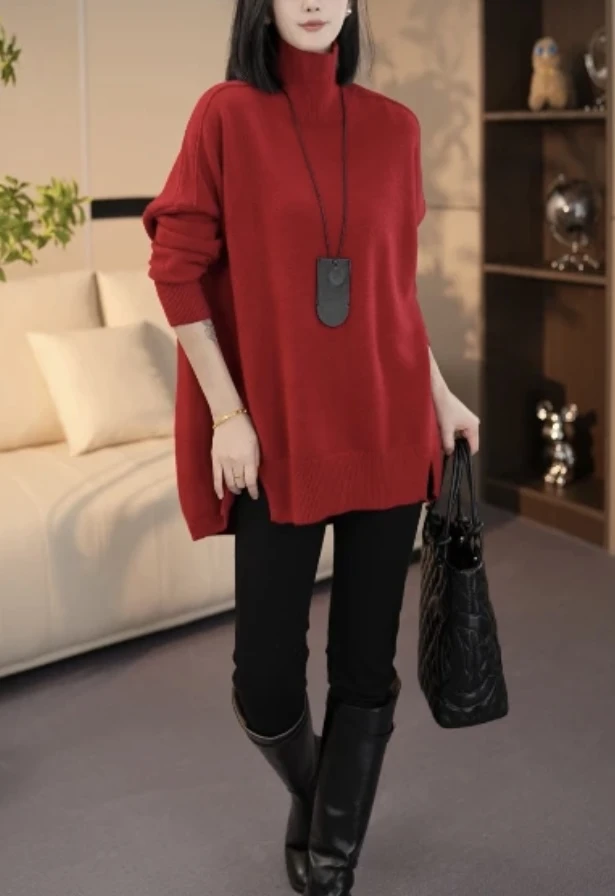 宽松版羊毛衫百搭显瘦慵懒风秋冬高级感气质套头女减龄针织衫高领