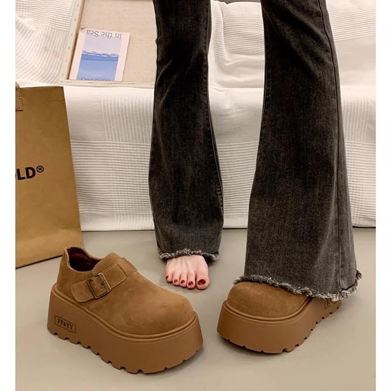勃肯鞋女2025新款秋冬7cm厚底配阔腿裤单鞋增高小个子松糕鞋棉鞋