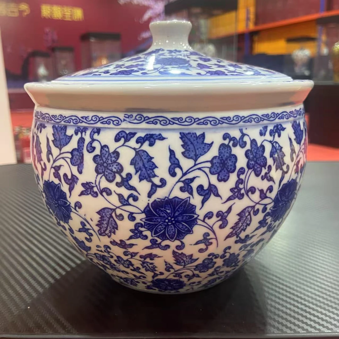 青花缠枝莲满工猪油罐