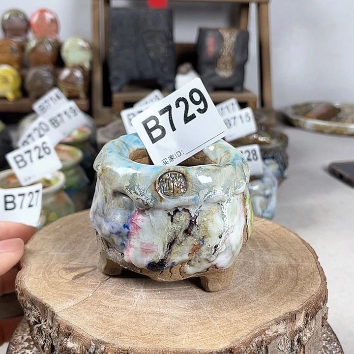 紫砂花盆孤品不规则 油画山石小地雷 内口4