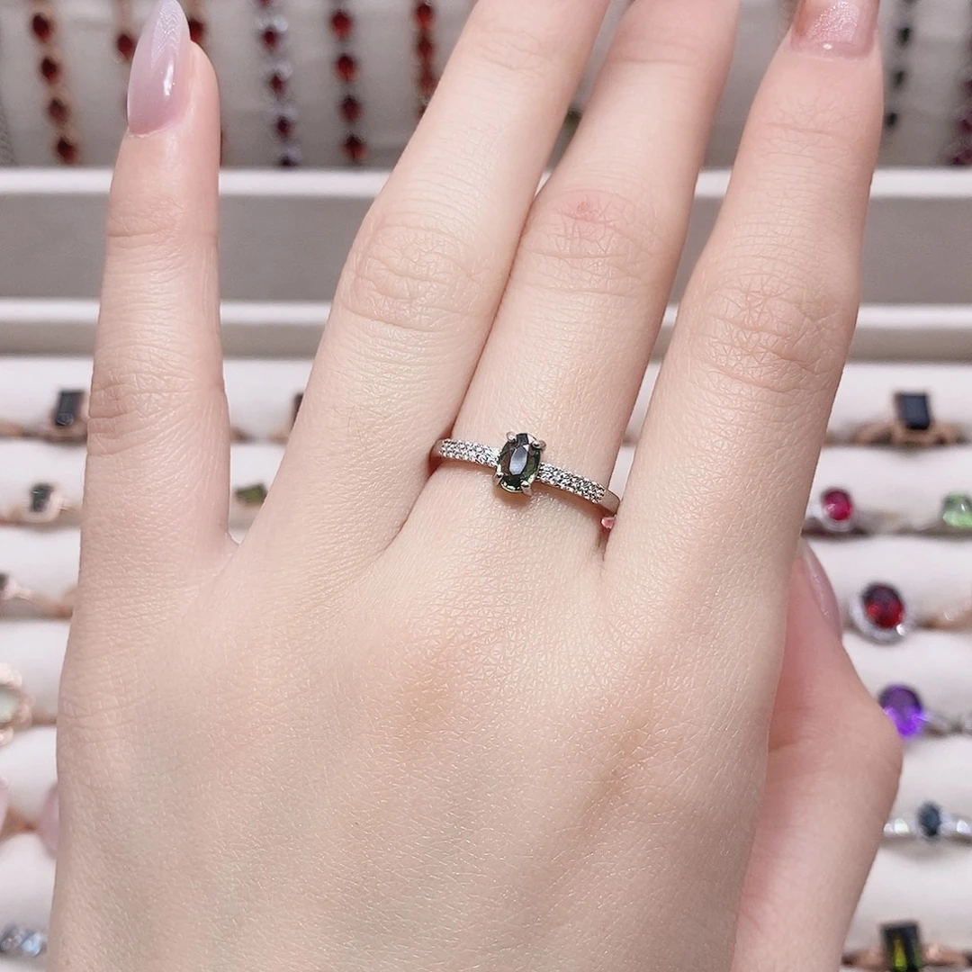 戒指蓝宝石银S925镶嵌戒指