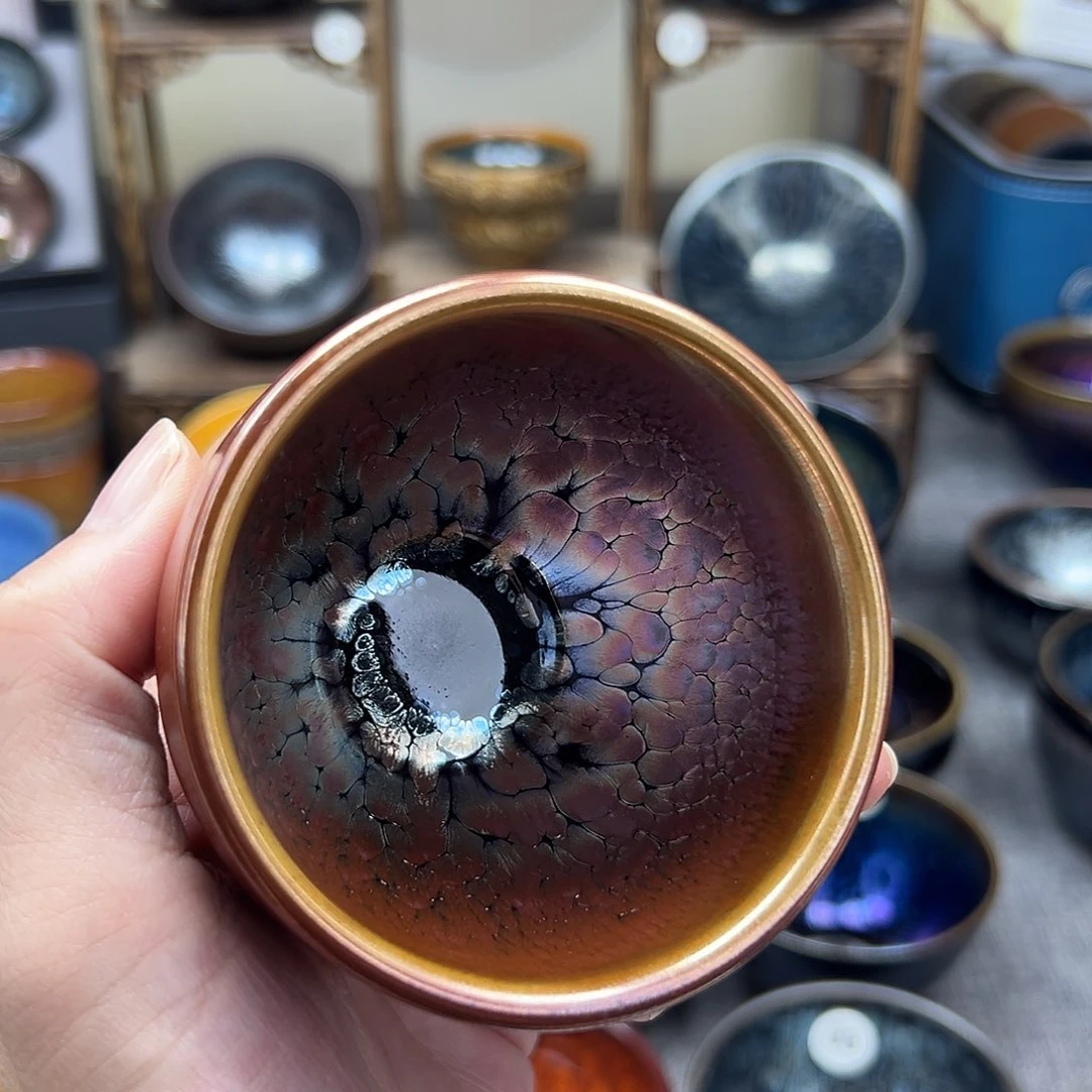 茶盏彩金釉滴手工杯