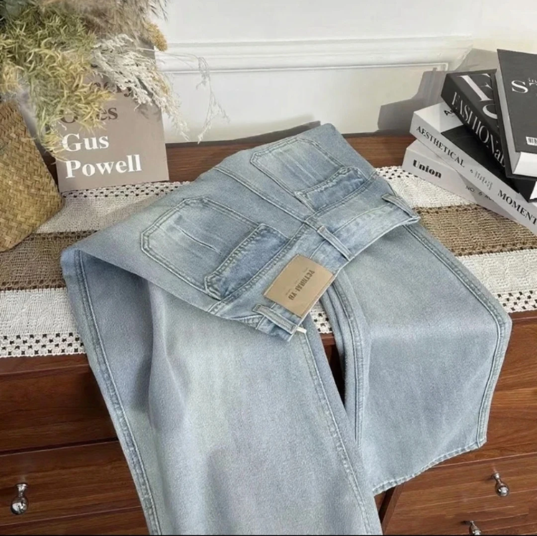 【莱赛尔+运险】夏季新款窄版直筒阔腿高腰牛仔裤冰凉垂感显瘦