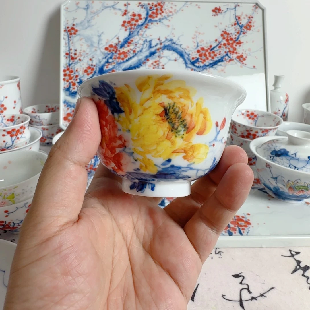 景德镇釉下青花五彩我****茶手绘