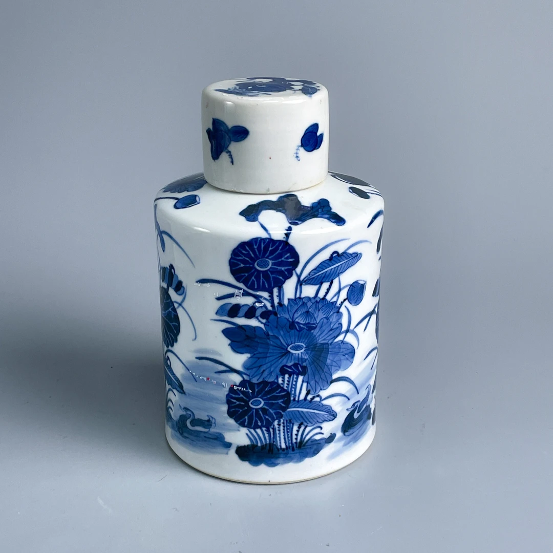 瓷器/古董清光绪青花荷花纹盖罐-M25AQ001C89/收藏/文物/绣花张