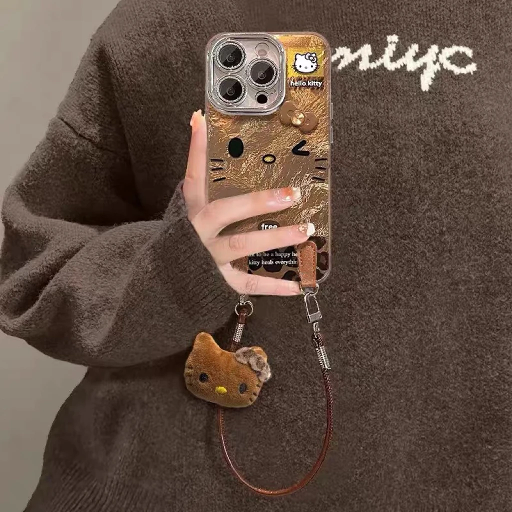 早秋豹纹KT斜跨绳适用苹果16pro手机壳华为荣耀/OPPO/vivo小米