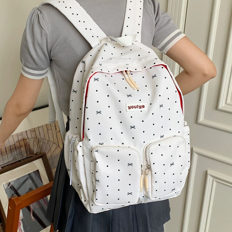 2025新款日系双肩包甜心少女ins风甜酷背包波点多隔层包包