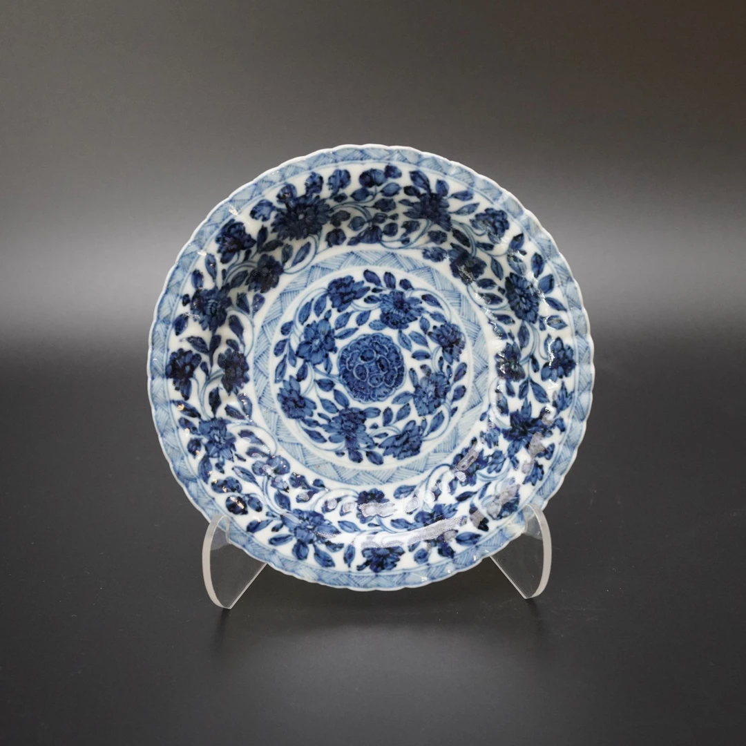 Lot.25071125清康熙青花花卉纹折沿盘 直径：约13.4cm