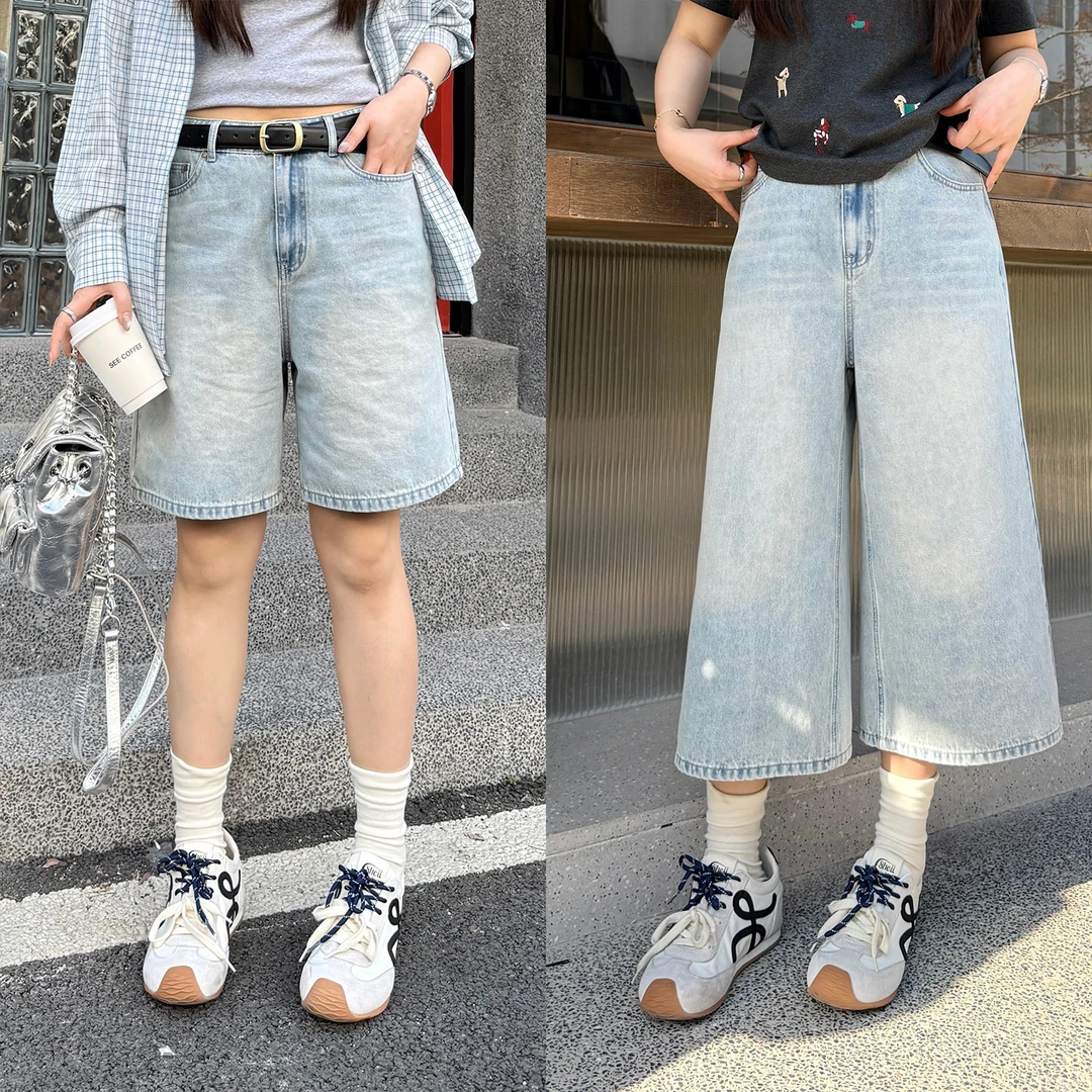 裂渡杨杨【冰川蓝调】微胖大码女夏百搭五分八分牛仔短裤ZY504F45