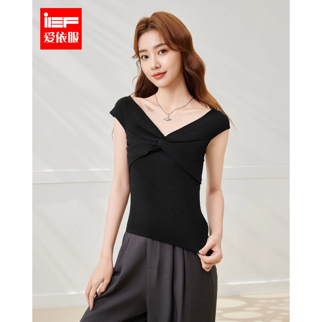 IEF/爱依服2025新款夏季透气常规露肩小众打底设计感法式上衣