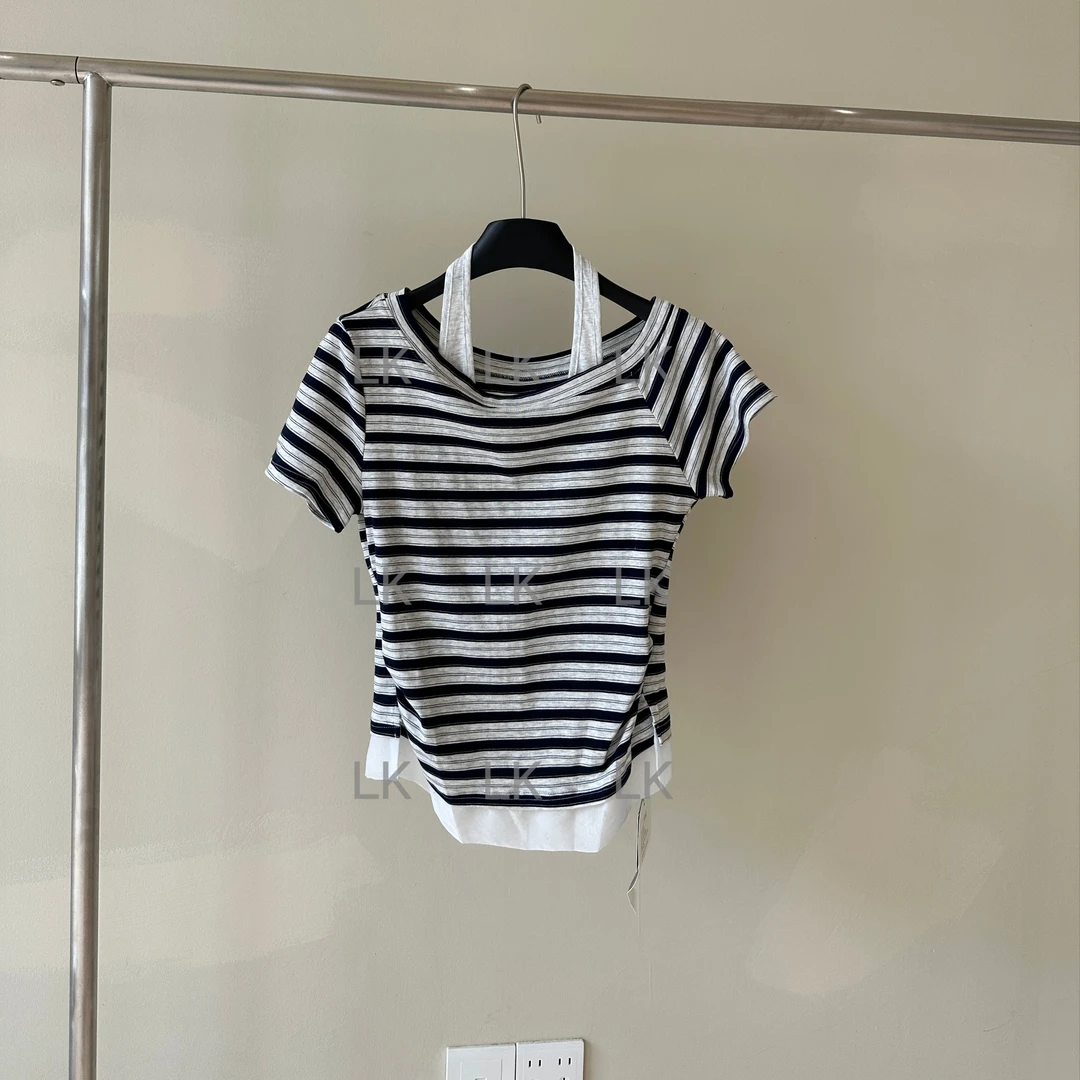 假两件修身拼接下摆夏季时尚百搭T恤繁花短袖常规款Y55030