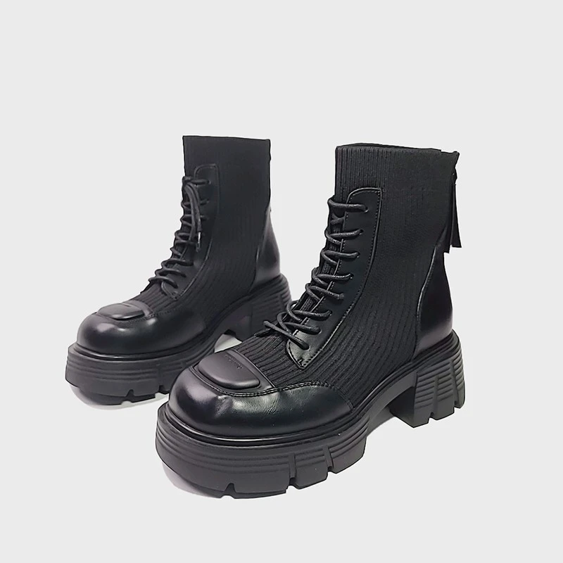 【昕昕严选】秋冬新款2024新款时尚厚底欧式飞织马丁靴