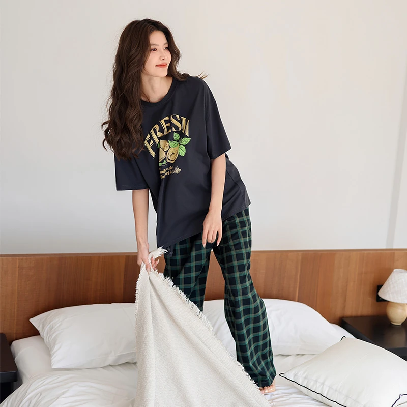 美腾凉感睡衣女夏季柔软棉短袖宽松家居服抗菌休闲薄款可外穿套装