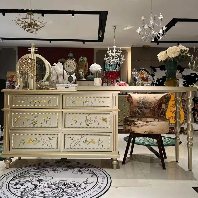 【喜悦家具】GH彩绘珍珠纹梳妆台柜120*40*80搭板120*40*85