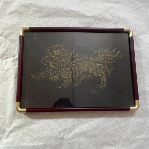 【拓石记】狮子拓片画 带框麒麟狮 纯手工装裱 拓印画 挂画摆件茶舍