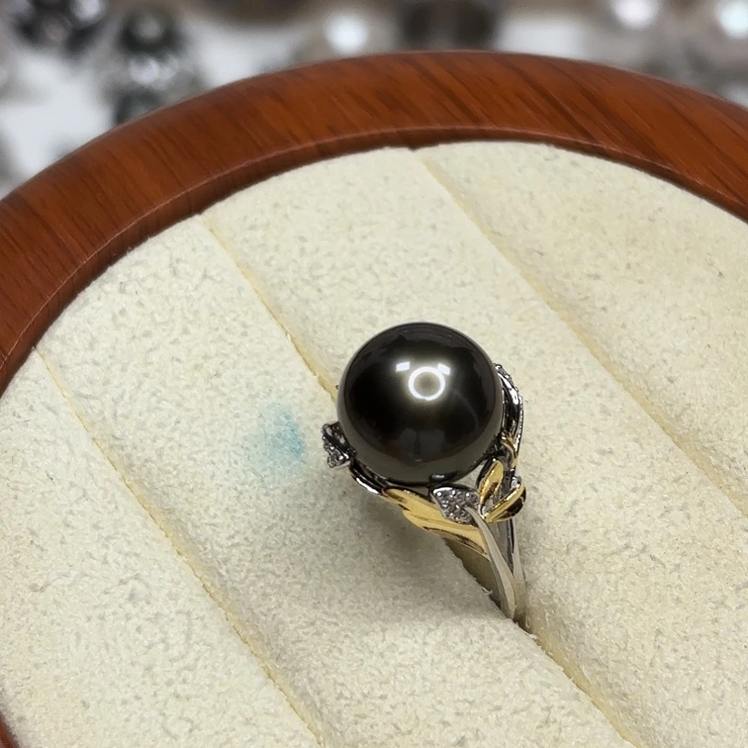 ****袋戒圈银S925镶嵌海水珍珠