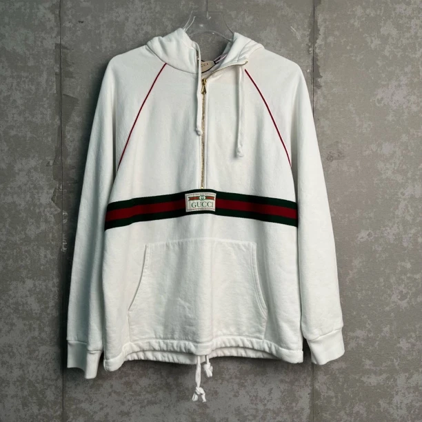 未使用 GUCCI/古驰 S*1/腰带logo半拉链帽衫/15354