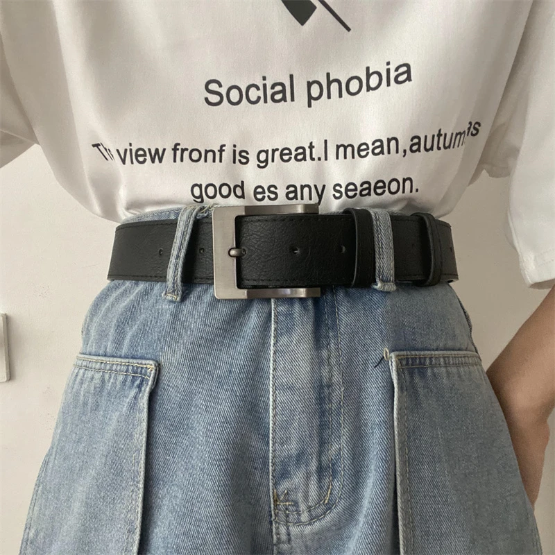 欧美时尚简约百搭ins皮带女装饰配牛仔裤西装设计感小众裤带男宽