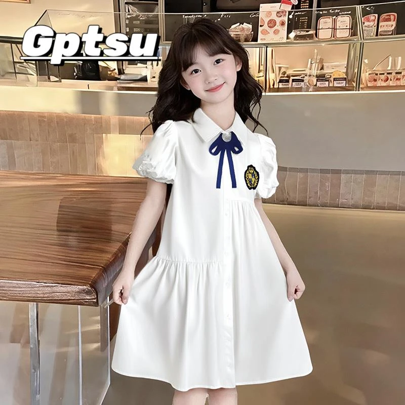 GPTSu女童连衣裙2025夏季新款韩版学院风洋气百搭蝴蝶结领结可爱