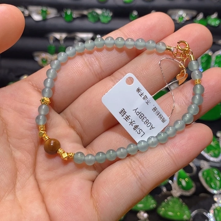 银S925镀金镶嵌手串翡翠天然翡翠
