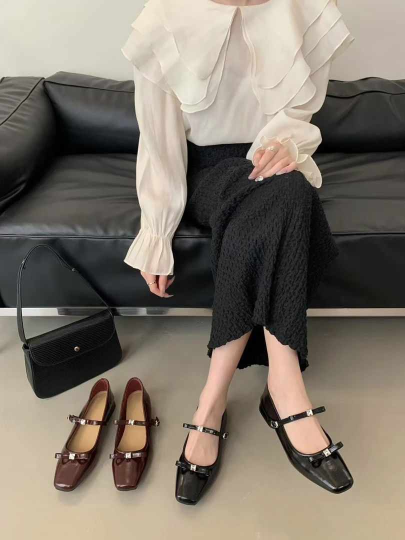 法式复古粗跟单鞋女方头中跟玛丽珍鞋晚晚鞋