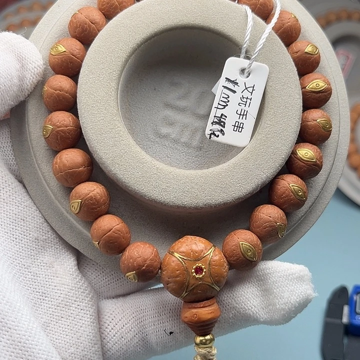 手串凤眼菩提11mm镶嵌款红皮